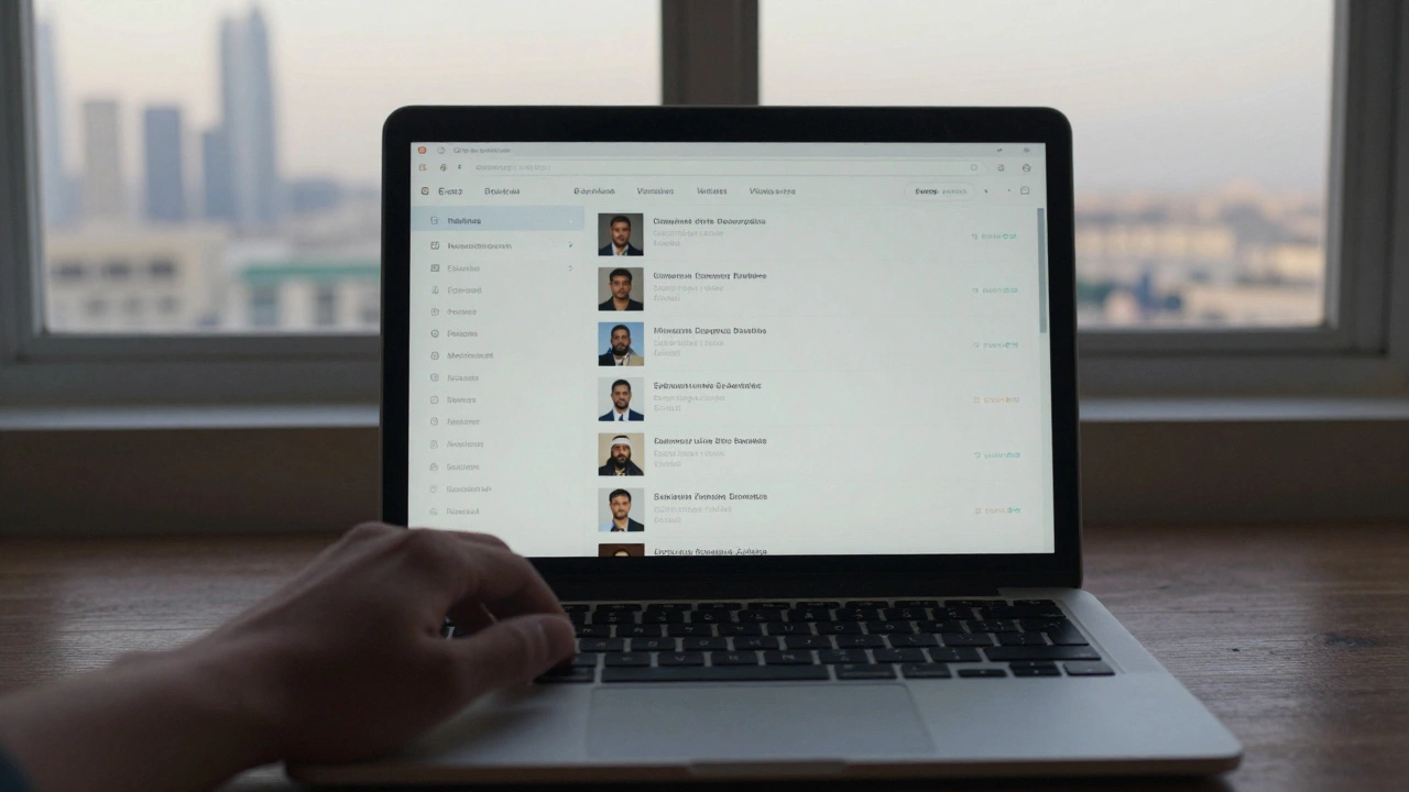 A hand scrolling through a basic webpage with no filters or ads, displaying Dubai escort profiles in plain text.